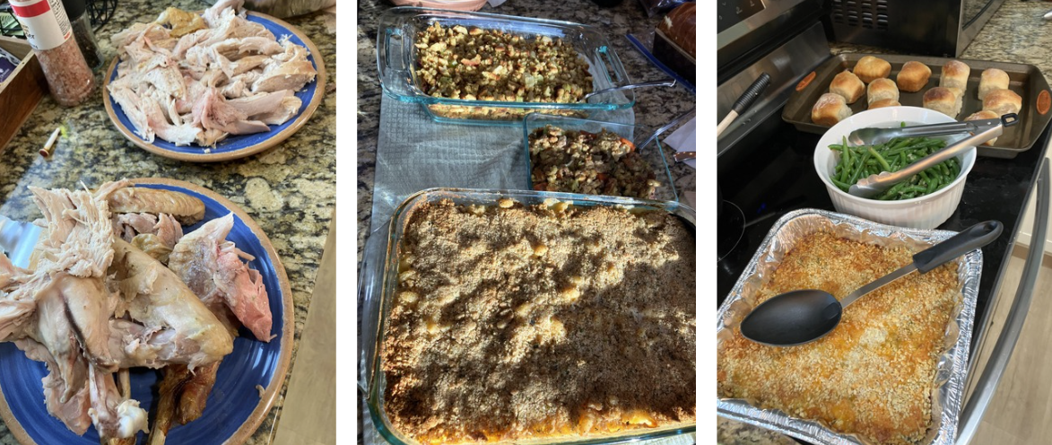 Thanksgiving potluck spread at The Lazy Tiger Hostel